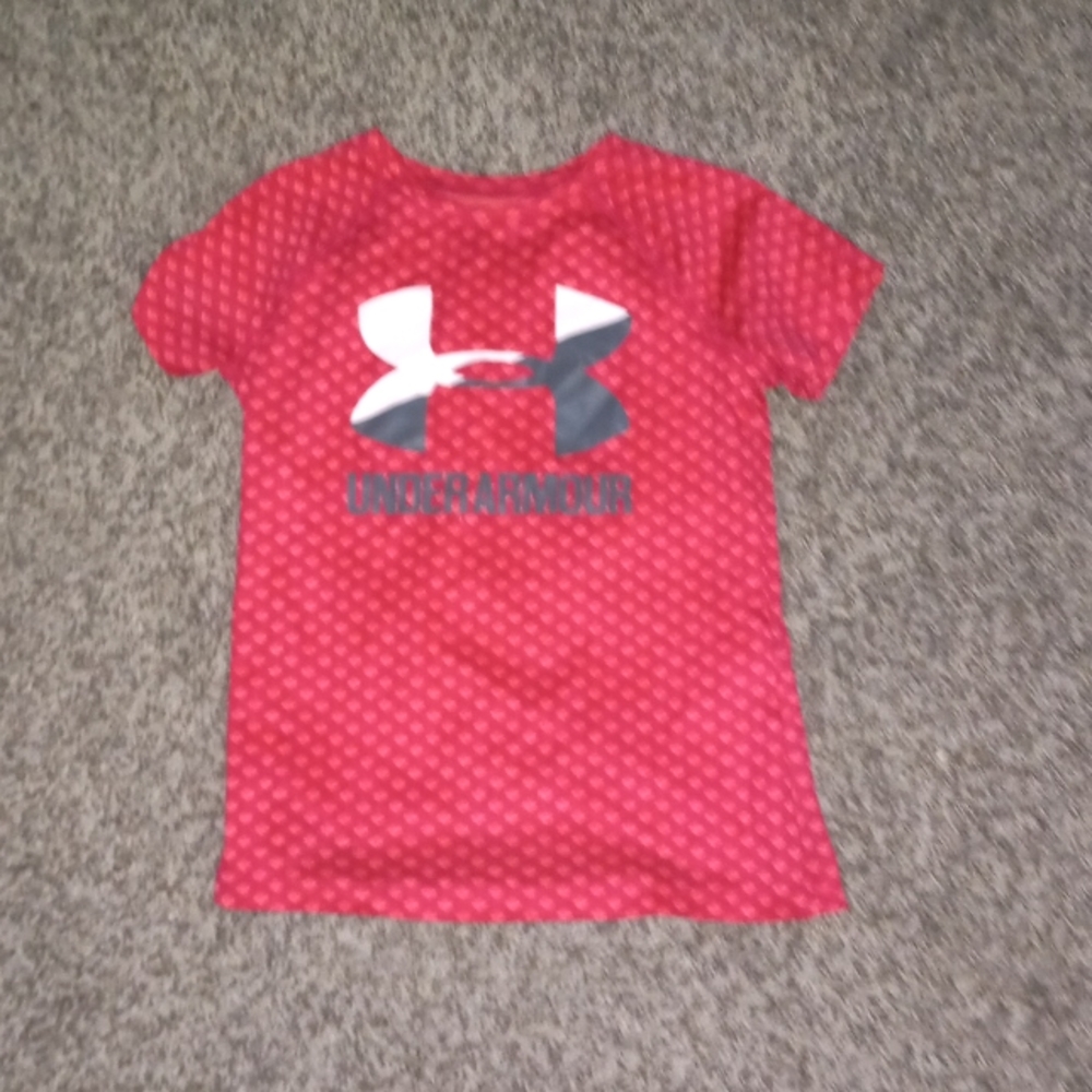 Under Armour Shirt: S/M (Girls), Red and Pink with Diamonds/Squares